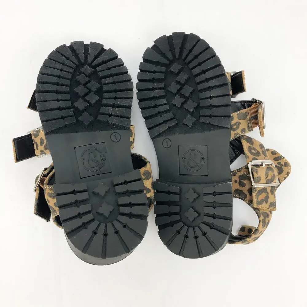 Treasure & Bond Girls Parker Gabrielle Sandals 1 Tan Black Animal Print NWOT